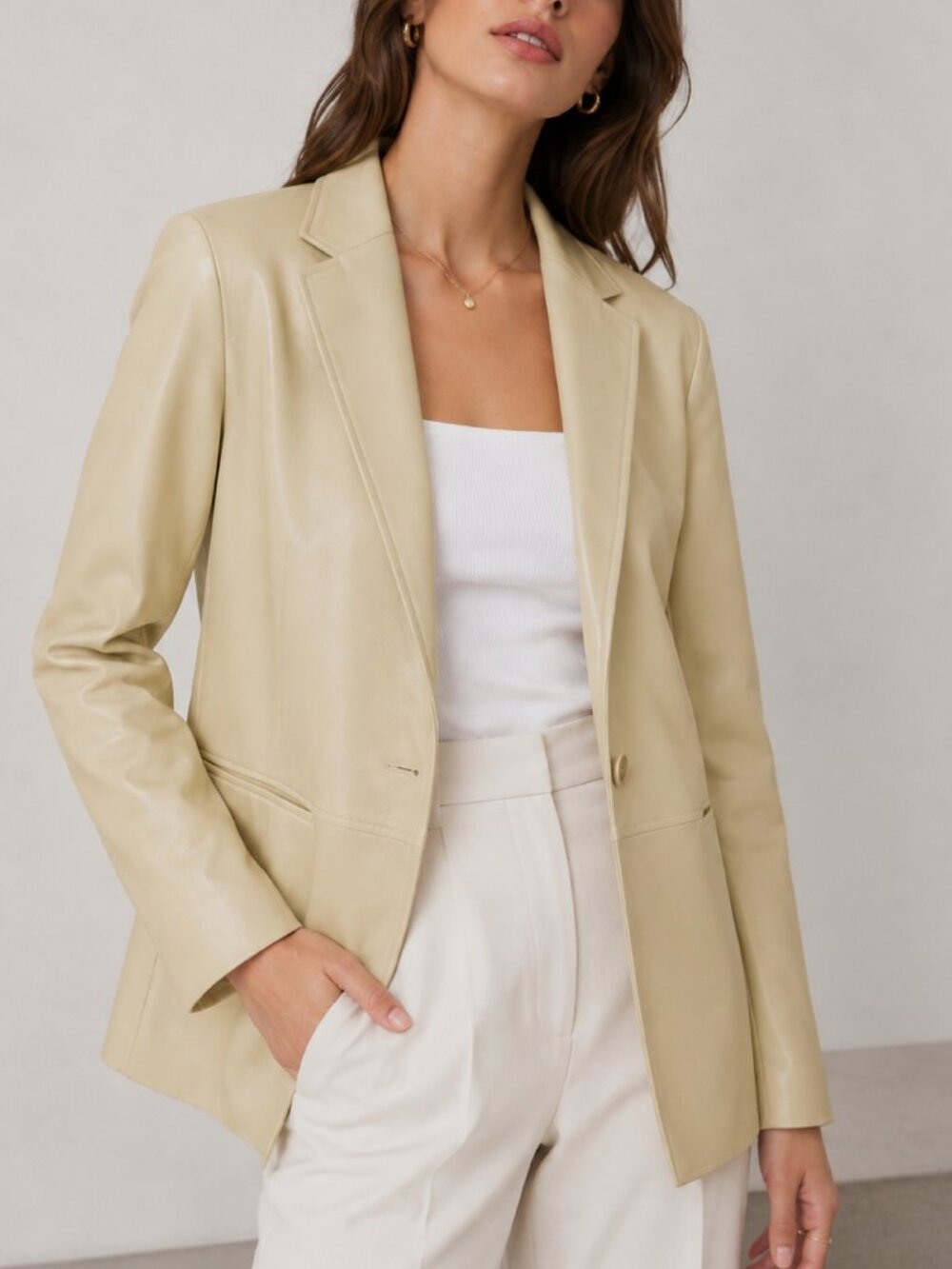 Aritzia Babaton Logan Vegan Leather Blazer in Sand Size S